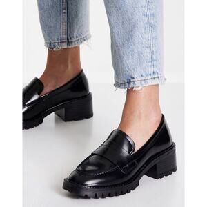 & Other Stories Heeled Leather Penny Loafers Black Size 39 US 8.5